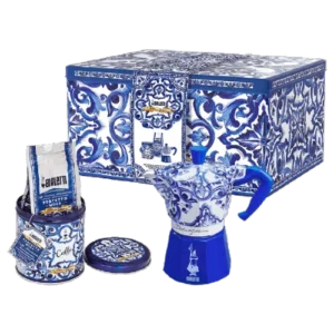 Bialetti Moka Express Dolce&Gabbana 3 Cup Glasses and Coffee Tin Gift Set Blu Mediterraneo