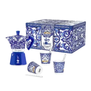Bialetti Moka Express x DolceGabbana 6 Cup Glasses Tin Gift Set Blu Mediterraneo.webp